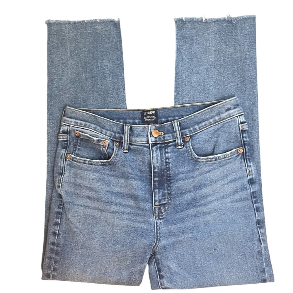 J. Crew Factory Essential Straight Raw Hem Medium Blue Denim Jeans Womens Sz 28 - Picture 5 of 12